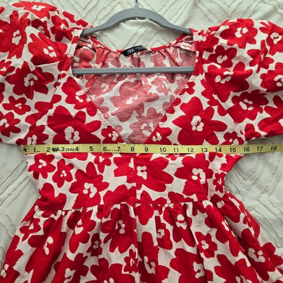 ZARA Printed Poplin Puff Sleeve Maxi Dress Floral Red Size‎ XS - Picture 5 of 10